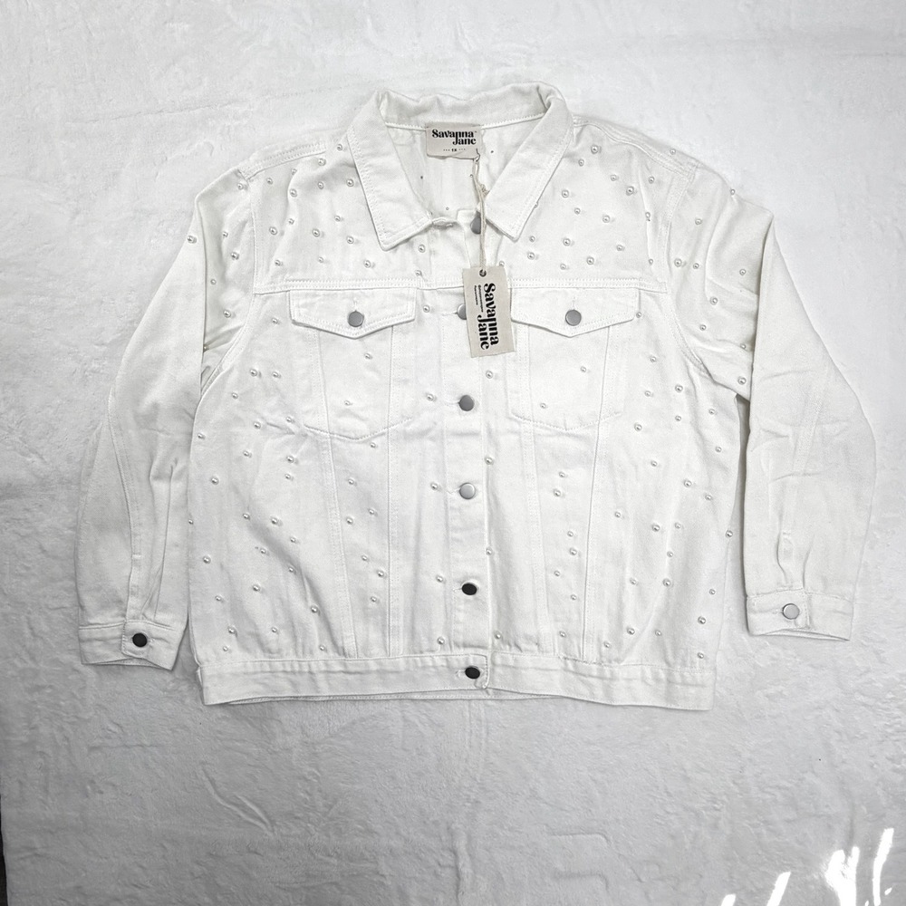 Savanna Jane White Denim‎ Jacket Pearl Embellished - Picture 2 of 9